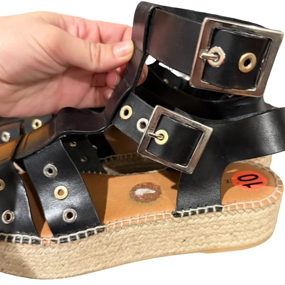 New Free People Black Glad Leather Espadrille Womens 10